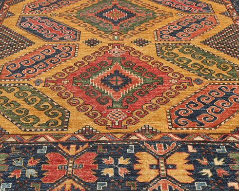 6x8 Orange Blue Ersari Afghan Hand Knotted Veg Dye Wool Area Rug